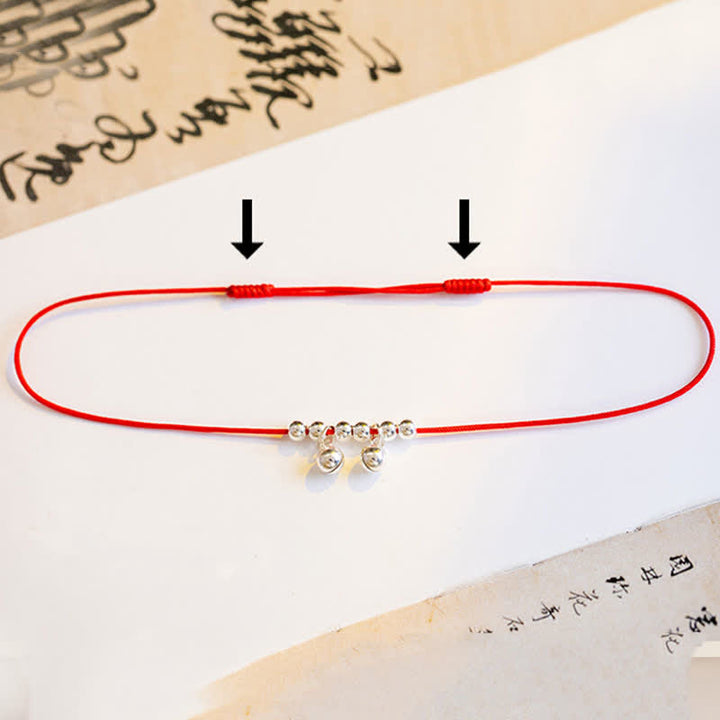 Buddha Stones 925 Sterling Silber Red String Braid Bell Charm Fußkettchen