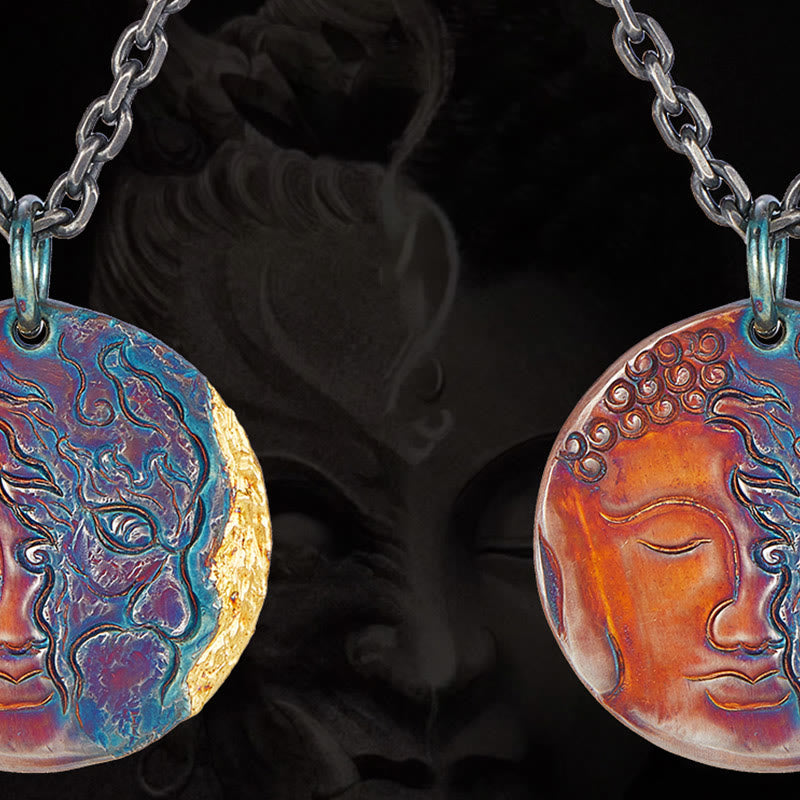 Buddha Stones 999 Sterling Silber 24K Gold Halb Dämon Halb Buddha Mitgefühl Halskette Anhänger - image 2