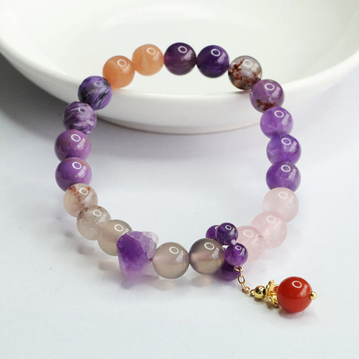 Buddha Stones Natürlicher Amethyst Kristall Innerer Frieden Heilung Perlen Charm Armband