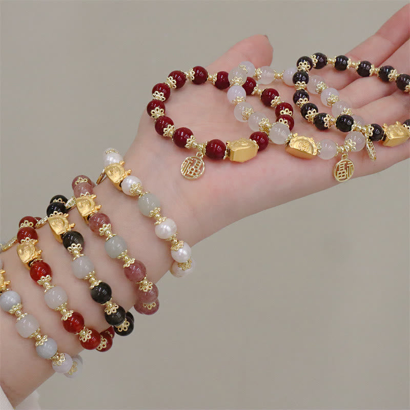 Buddha Stones, Jahr des Drachen, roter Achat, Erdbeerquarz, schwarzer Obsidian, Jade, Granat, Perle, Zinnober, Knödel, Drache, Glück, Fu, Charakter-Armband - image 38