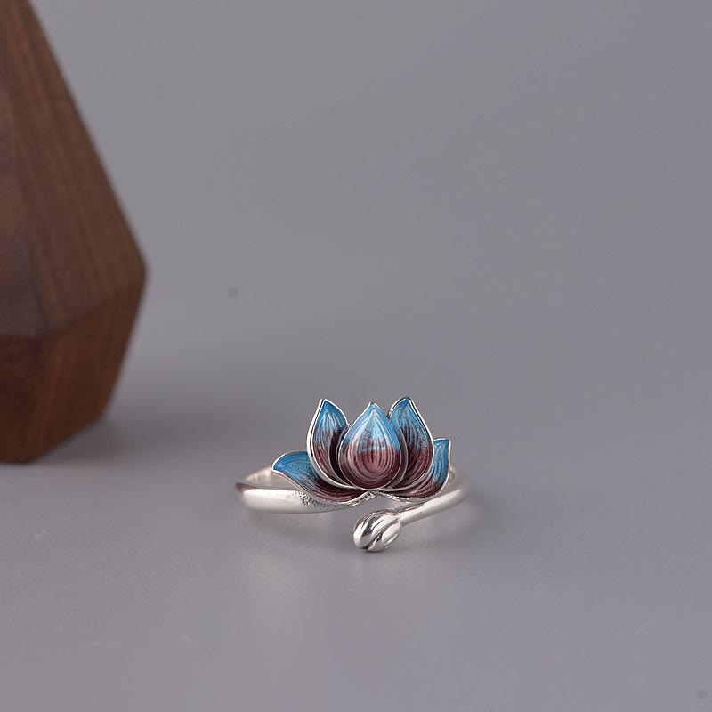 Buddha Stones 925 Sterling Silber Lotusblume Neuanfang Verstellbarer Ring - image 4