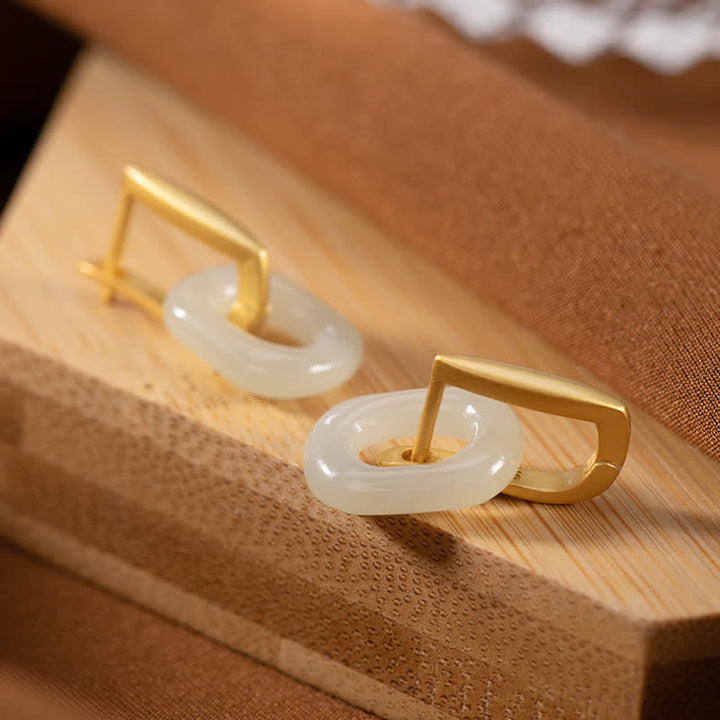 Buddha Stones 925 Sterling Silber Runde Weiß Jade Glück Segen Ohrringe - image 2