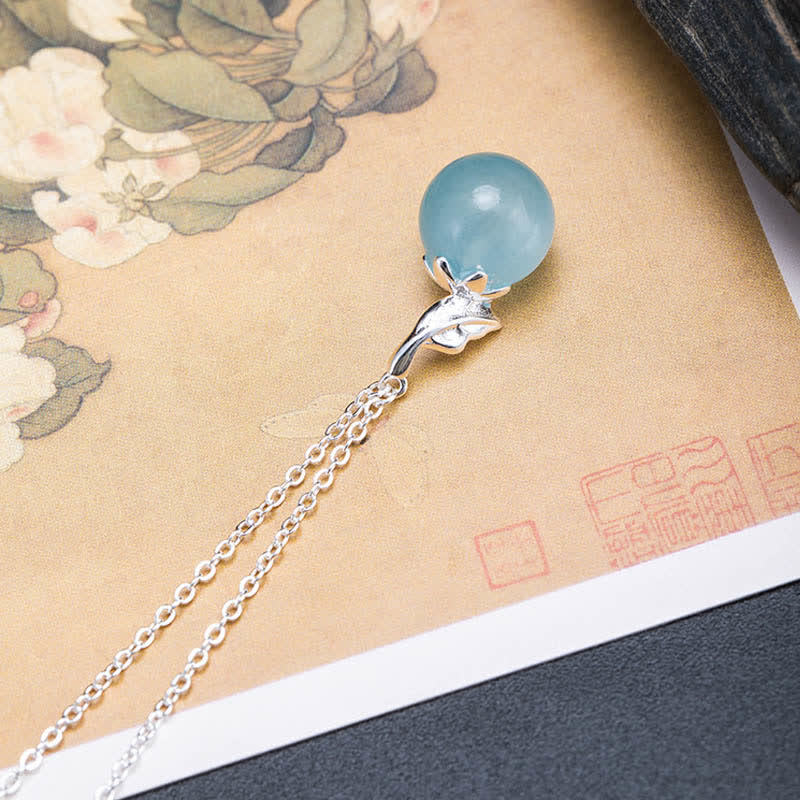 Buddha Stones 925 Sterling Silber natürliche Aquamarin Blatt Blume Frieden Ohrringe Halskette - image 9