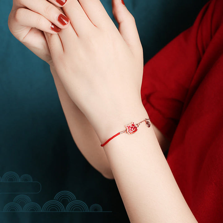 Buddha Stones 925 Sterling Silber Farbwechselndes chinesisches Sternzeichen Glücksschutz Rotes Kettenarmband - image 12