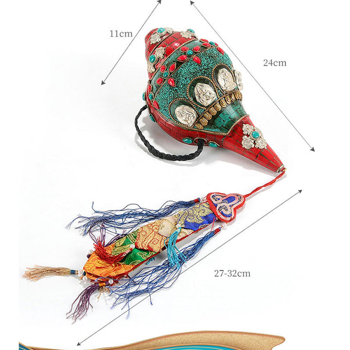 Tibetische handgemachte Shankha Om Mani Padme Hum Buddha Avalokitesvara Türkis Muschel Muschel positive Dekoration - image 14