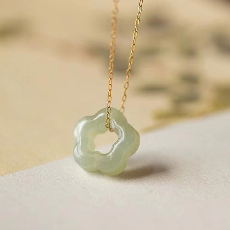 Buddha Stones Zierliche Hetian Jade Cyan Jade Glück Blumen Charm Halskette Anhänger - Hetian-Jade (Wohlstand ♥ Fülle) - 925 Sterlingsilber - image 3