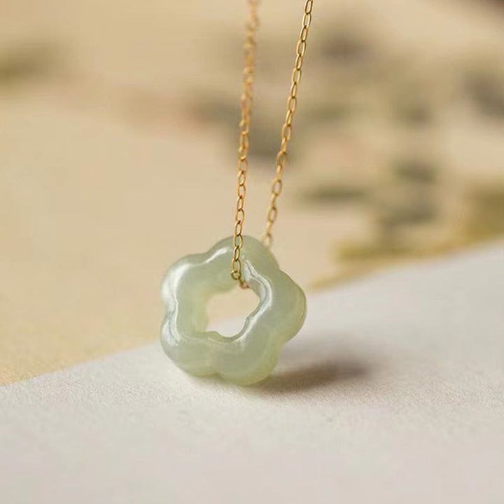 Buddha Stones Zierliche Hetian Jade Cyan Jade Glück Blumen Charm Halskette Anhänger - Hetian-Jade (Wohlstand ♥ Fülle) - 925 Sterlingsilber - image 3