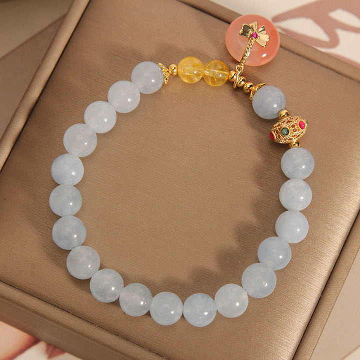 Buddha Stones Natürliches Aquamarin-Yanyuan-Achat-Friedensschnallen-Citrin-Heilarmband