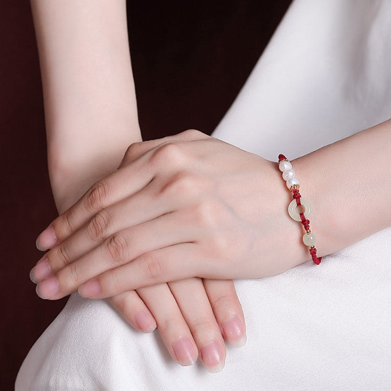 Buddha Stones 925 Sterling Silber vergoldet Hetian Jade Peace Schnalle Perlen Glücksarmband - image 8