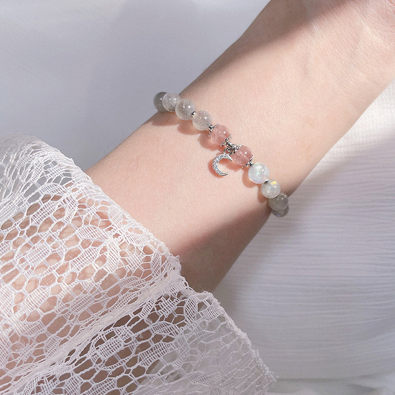 Buddha Stones Erdbeerquarz-Mondstein-Glücks-Mond-Charm-Armband - image 6