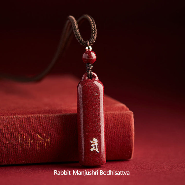 Chinesischer Sternzeichen-Natal-Buddha-Zinnober-Amulett-Schutzschnur-Halskettenanhänger - Braun - Kaninchen-Manjushri Bodhisattva - image 12