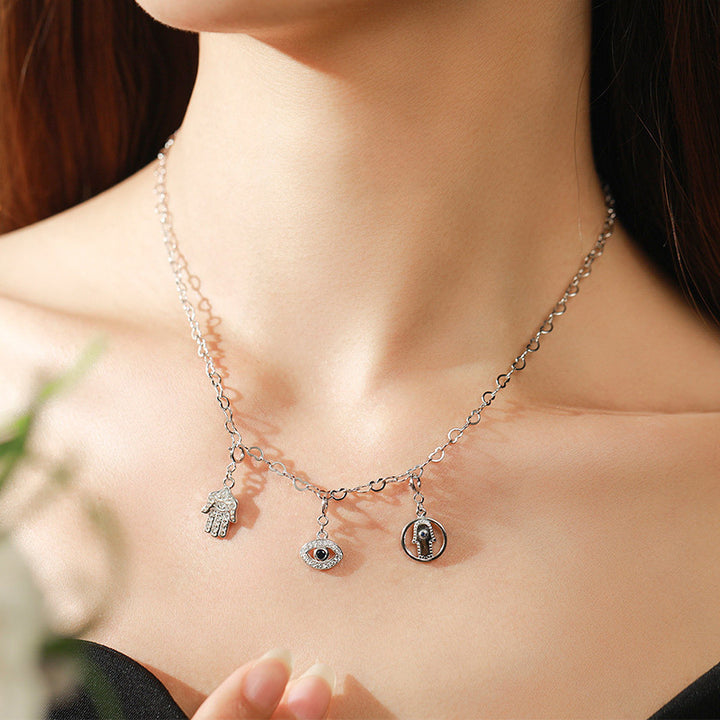 925 Sterling Silber Böser Blick Hamsa Symbol Wohlstand Glück Kette Halskette Anhänger