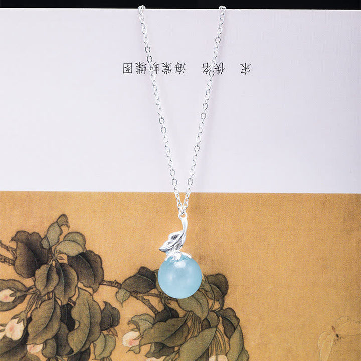 Buddha Stones 925 Sterling Silber natürliche Aquamarin Blatt Blume Frieden Ohrringe Halskette - Blatt-Aquamarin-Halskette - image 8