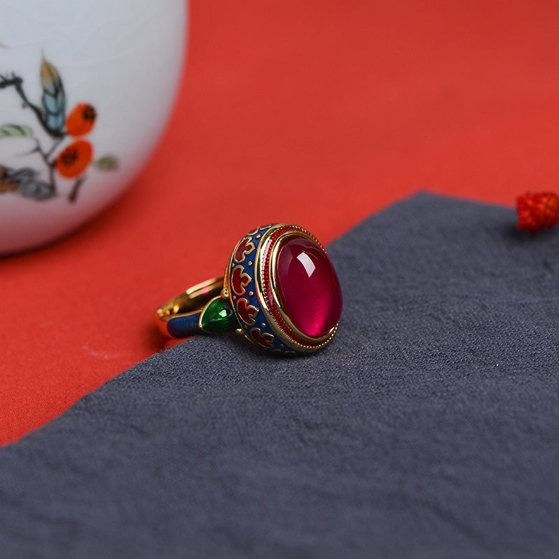 Buddha Stones 925 Sterling Silber Red Corundum Courage Ring - image 5