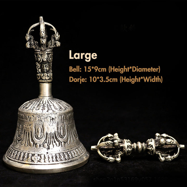 Buddha Stones Tibetische Meditationsglocke und Vajra Dorje Kupfer-Dekorationsset - Silber - Groß - image 6