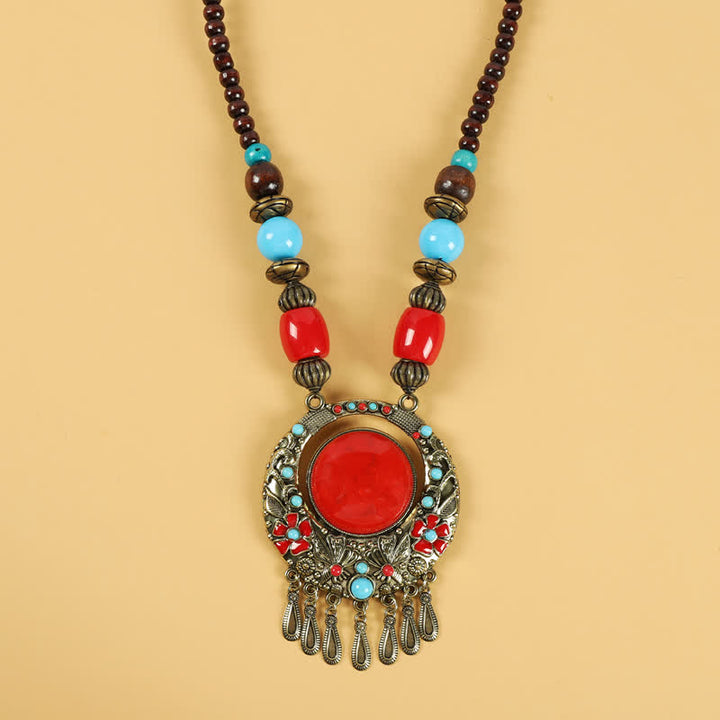 Tibetische Retro-Perlen, Quasten-Haarschmuck, Haarschmuck - Blumenrot - image 15