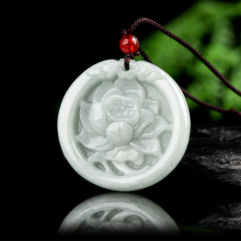Buddha Stones, natürliche Jade, Lotusblume, geschnitzter Wohlstands-Halskettenanhänger - image 2