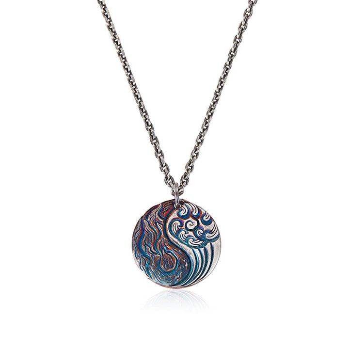 Buddha Stones 990 Sterling Silber Yin Yang Wasser- und Feuer-Balance-Halskettenanhänger - image 4
