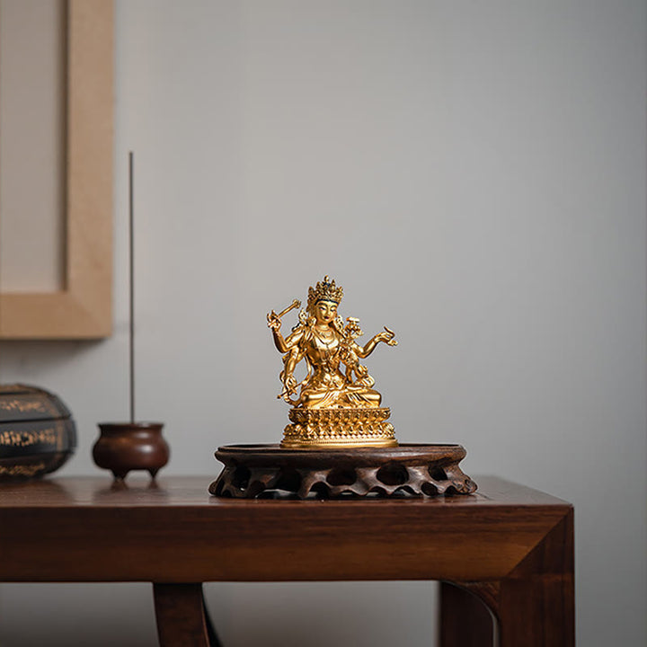 Vierarmige Manjusri Bodhisattva-Goldfigur, Mitgefühl, Gelassenheit, Kupferstatue, Heimdekoration - image 6