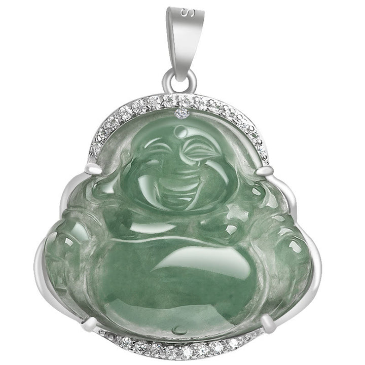 Buddha Stones mit lachendem Buddha aus natürlichem Jade, Anhänger aus Titanstahl – Symbol für Glück und Wohlstand - image 6