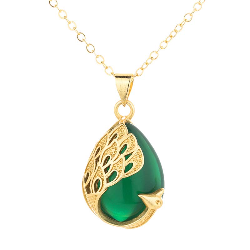Halskettenanhänger aus rosafarbenem, kristallgrünem Chalcedon, Pfau, Kupfer, beruhigende Liebe - image 5