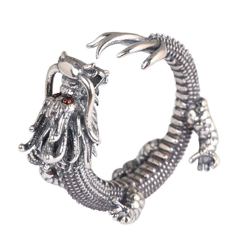 925 Sterling Silber Drachen-Glücksschutzring - image 12