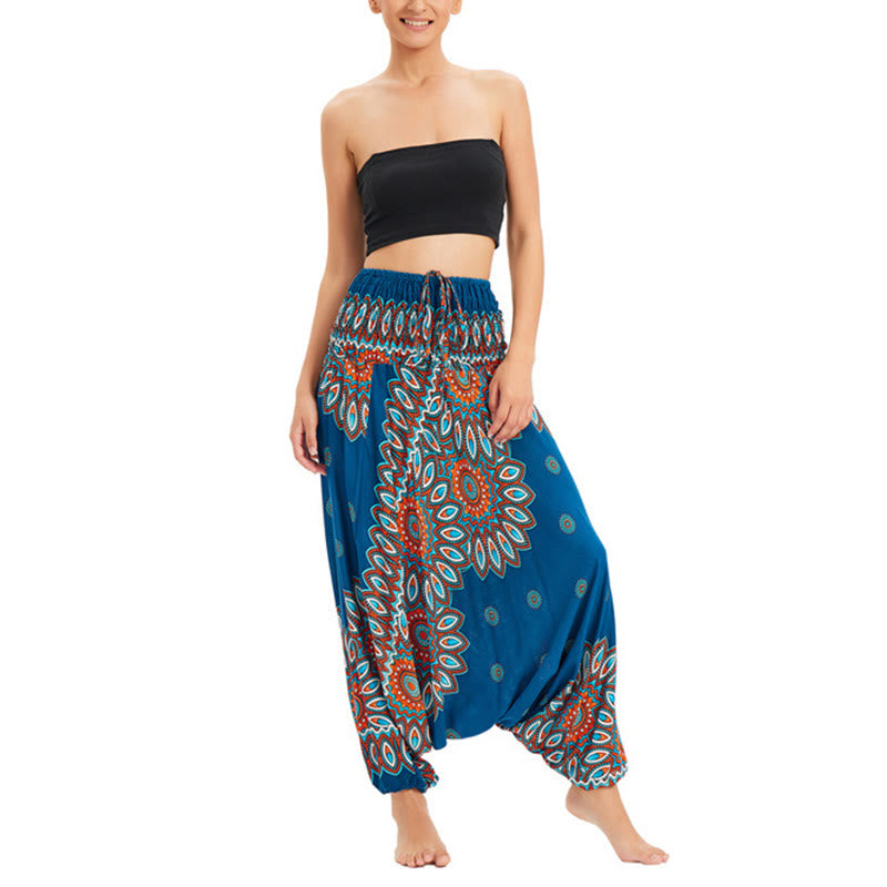 Buddha Stones Zwei Stile Tragen Sonnenblumen Locker Gesmokt Haremshose Overall Hohe Taille Hose