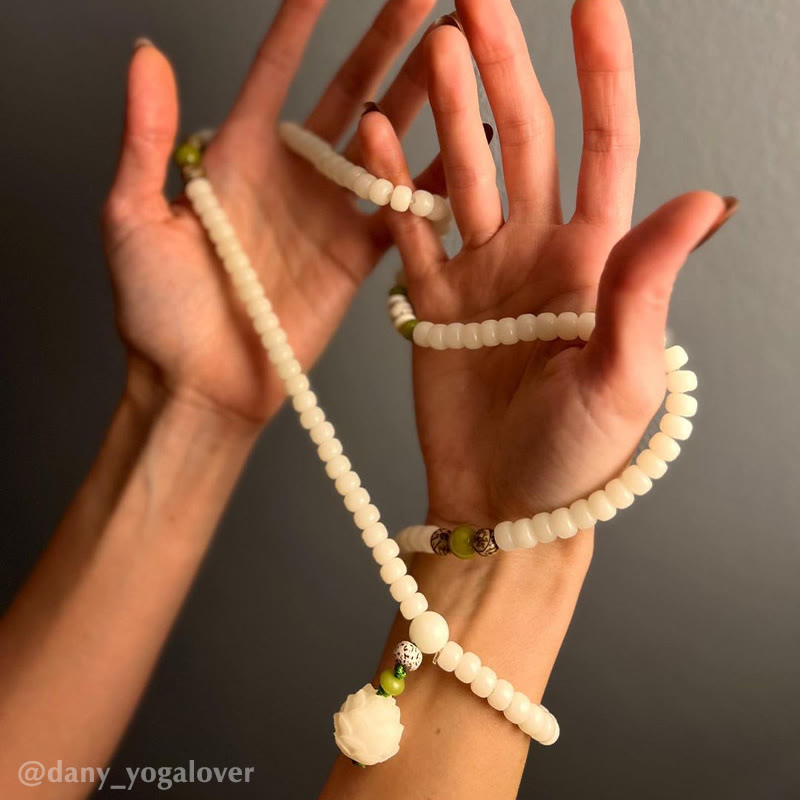 Buddha Stones Weiß Jade Bodhi Lotus Mala Harmonie Halskette Armband - image 20