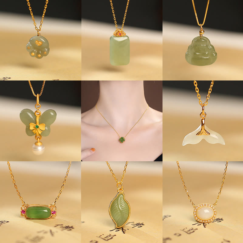 925 Sterling Silber natürliche Hetian Jade Cyan Jade Glück lachender Buddha Schmetterling Halskette Anhänger - image 1
