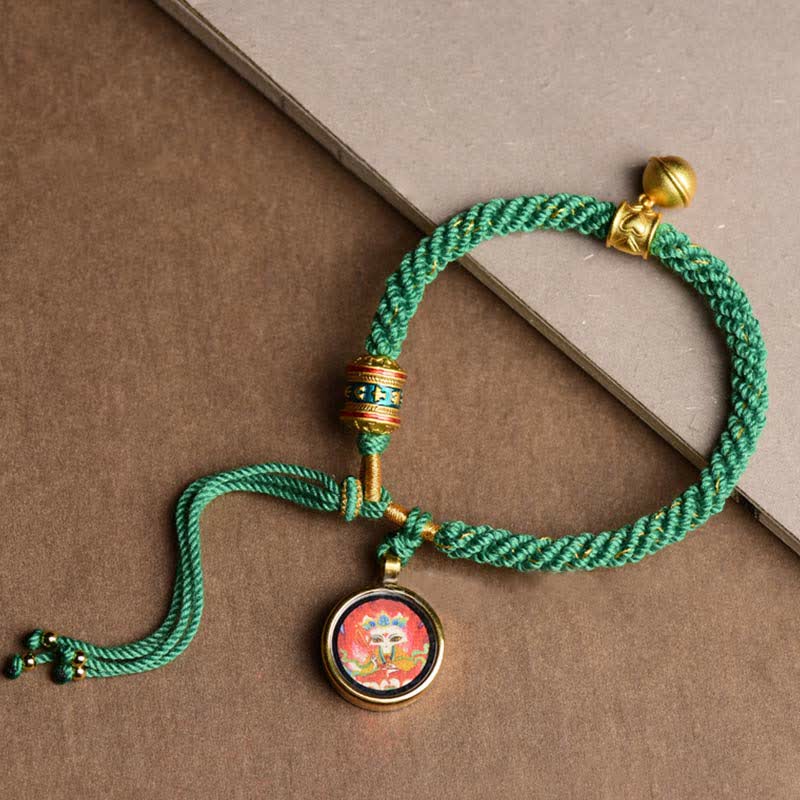 Buddha Stones tibetischen fünf Gott des Reichtums Thangka Glück Gebetsrad Glocke Zopf String Armband
