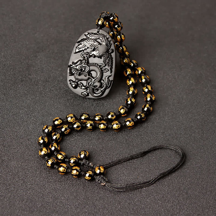 Schwarzer Obsidian Tigerauge Drache Phönix Schutz Perlen Halskette Anhänger - Obsidian Gold Einziehbare Perlenkette - image 11