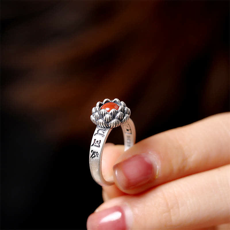925 Sterling Silber Lotus-roter Achat-Segensring - image 3