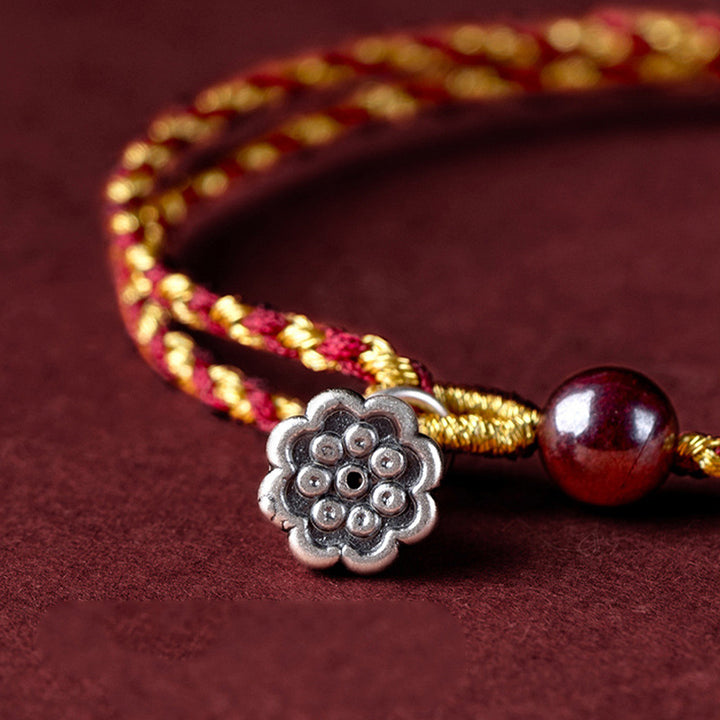 Buddha Stones Handgefertigtes Lotus-Armband aus Rotgold mit Zopfmuster, Motiv: Lotus Peace And Joy