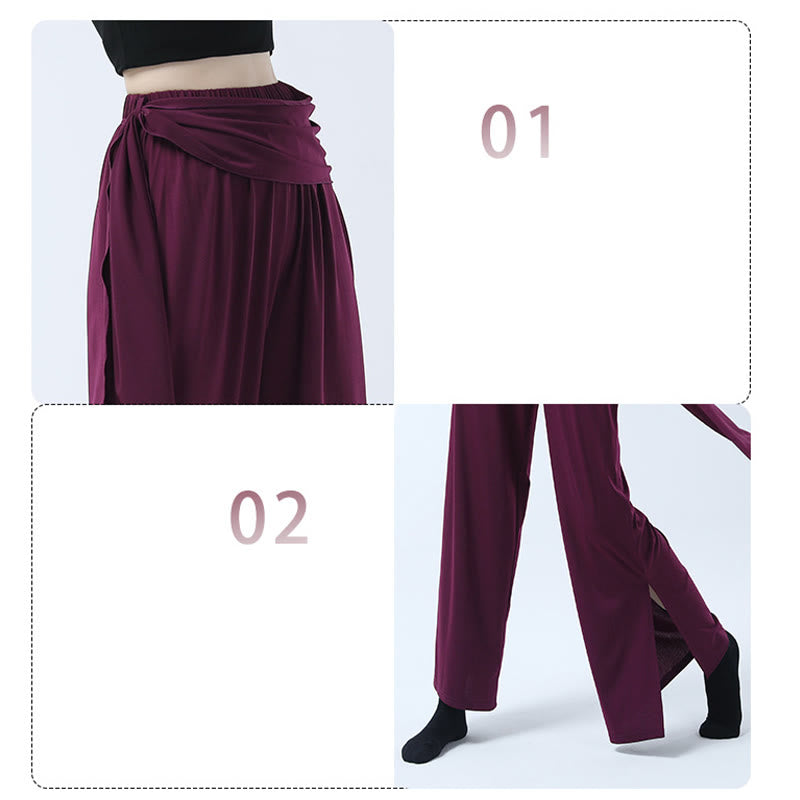 Buddha Stones Retro Lockere Hose mit weitem Bein Lässige Tanzhose für Damen