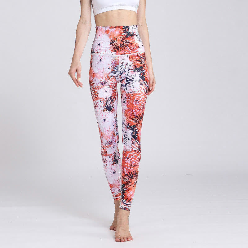 Buddha-Steine, Rot, Rosa, Blumen-Muster, Sport, Fitness, Yoga, hohe Taille, Leggings für Damen, Yogahose