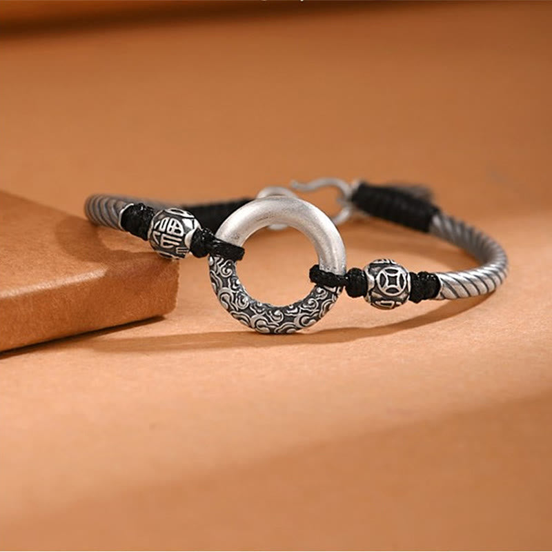 Buddha Stones 999 Sterling Silber Friedensschnalle mit Fu-Zeichen, Kupfermünze, Glückswolken-Armband - image 8