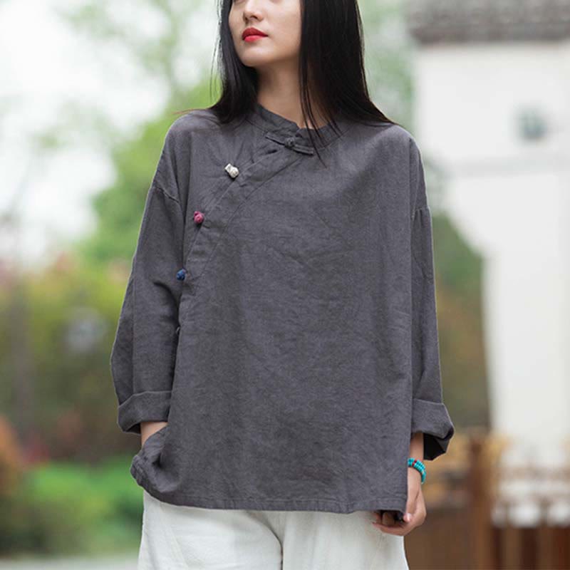 Buddha Stones Ramie Leinen Bluse Damen Shirt Top Chinesische Hanfu Stil Kleidung