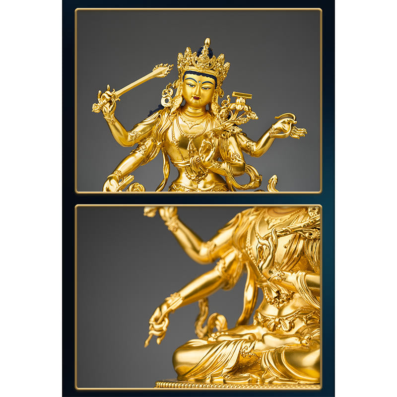 Vierarmige Manjusri Bodhisattva-Goldfigur, Mitgefühl, Gelassenheit, Kupferstatue, Heimdekoration - image 4
