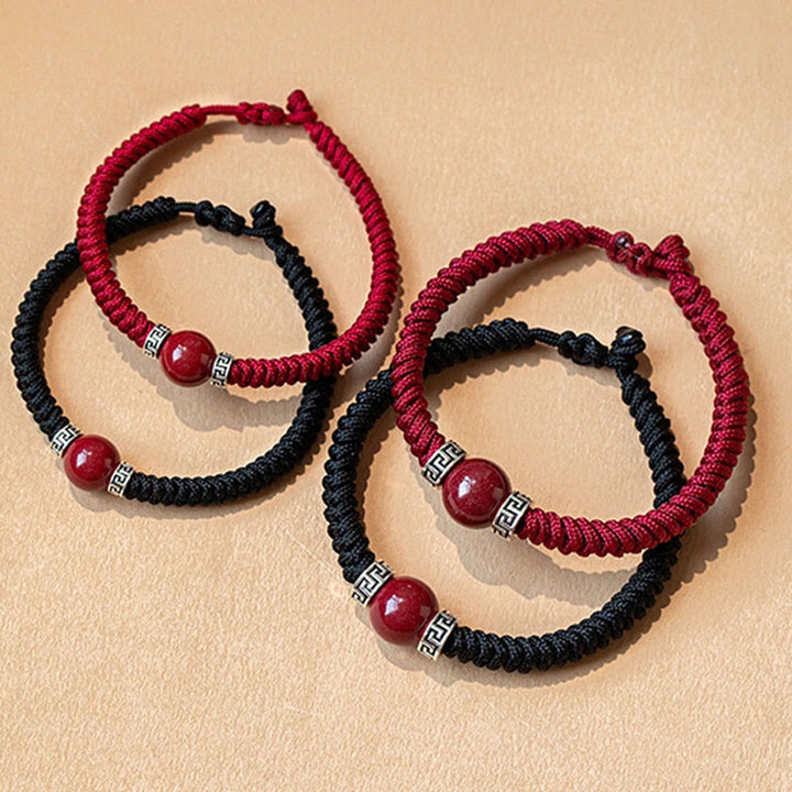Buddha Stones 925 Sterling Silber Natürliche Zinnoberperle Ruhiges handgefertigtes geflochtenes Schnurarmband - image 14