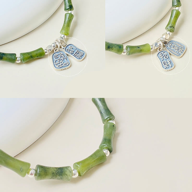 Buddha Stones Armband aus 925er-Sterlingsilber, Bambus-Jade, Glückskatze, Fu-Charakter, Glücksfülle - image 17