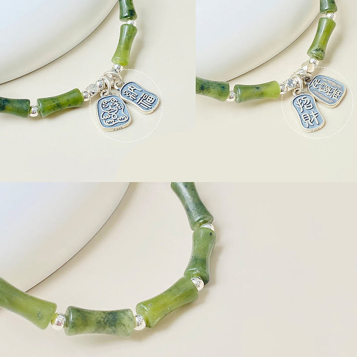 Buddha Stones Armband aus 925er-Sterlingsilber, Bambus-Jade, Glückskatze, Fu-Charakter, Glücksfülle - image 17