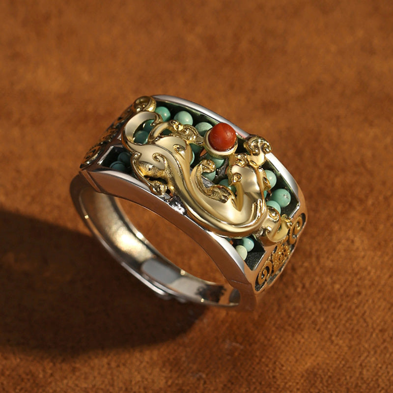 Buddha Stones 925 Sterling Silber Türkis Roter Achat PiXiu Abacus Schutzring - image 9