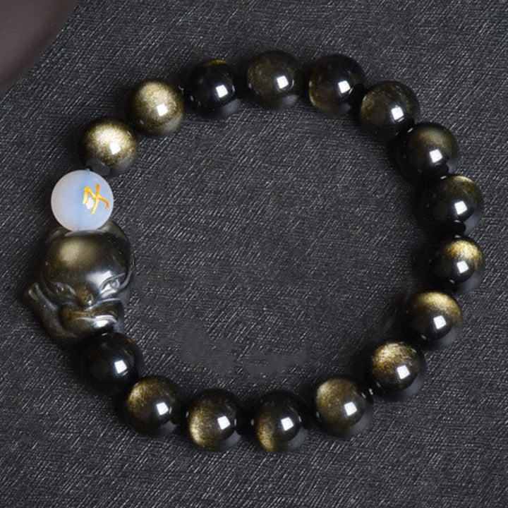 Buddha Stones Natürliches Regenbogen-Obsidian-Goldglanz-Obsidian-Silberglanz-Obsidian-Fuchs-Heilarmband