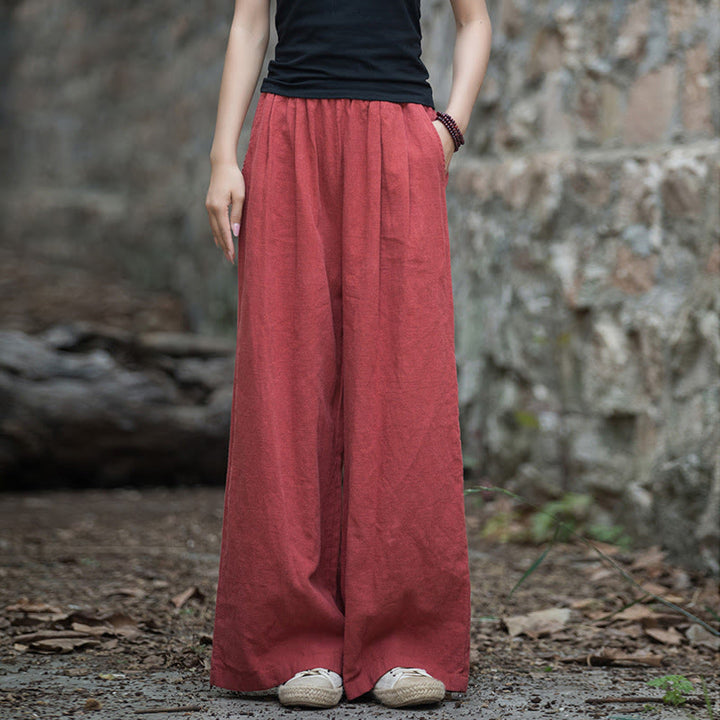 Buddha Stones Retro-Hose mit weitem Bein, lässige Yogahose für Damen mit Taschen