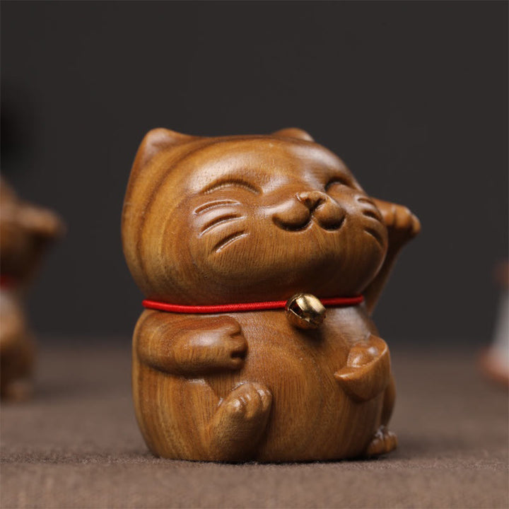 Buddha Stones Green Sandelwood Small Mini Cute Lucky Cat Peace Dekorationen