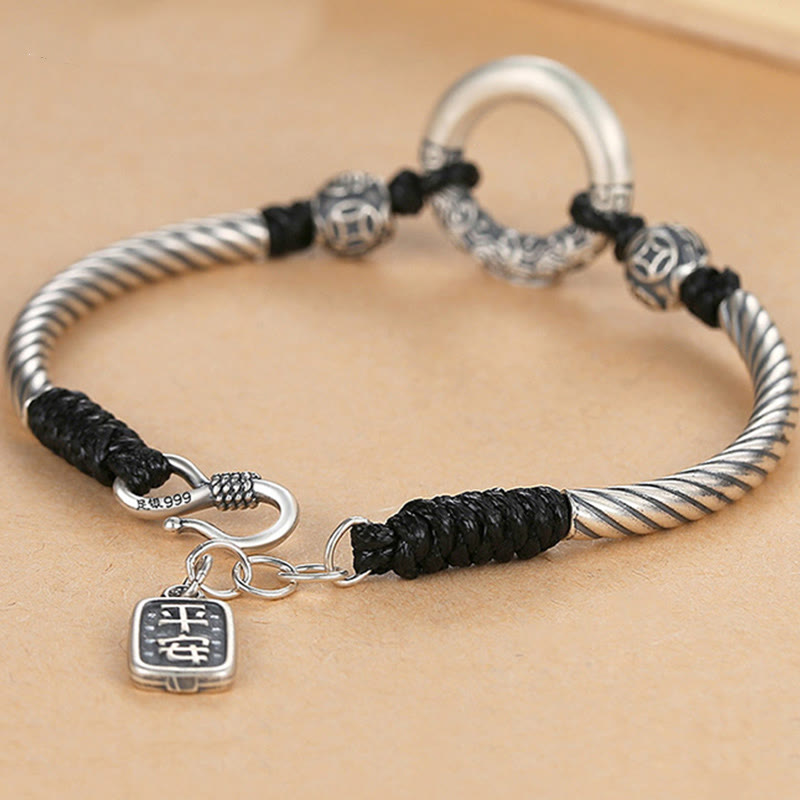 Buddha Stones 999 Sterling Silber Friedensschnalle mit Fu-Zeichen, Kupfermünze, Glückswolken-Armband - image 2