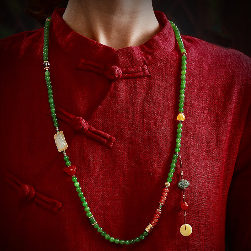 Buddha Stones 108 Mala Perlen Cyan Jade Roter Achat Lachender Buddha Glücksarmband - image 4