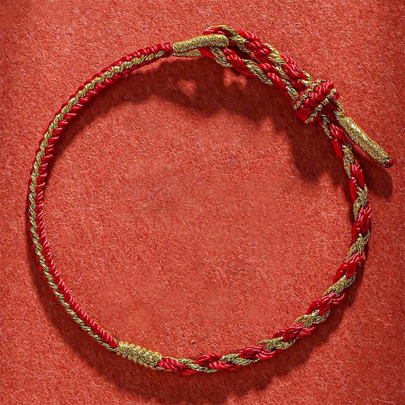 Buddha Stones Handgefertigtes chinesisches Sternzeichen-Kaninchen-Hahn-Ratte-Pferd-Drachen-Schutzgeflecht-Armband - Rot (Handgelenkumfang 14-19 cm) - image 0