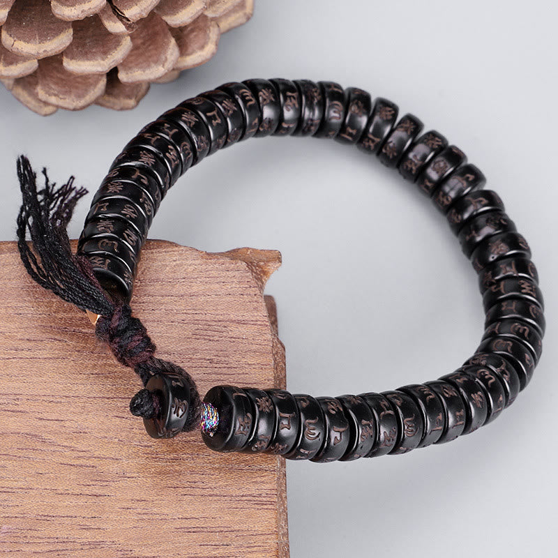 Buddha Stones, tibetische Kokosnussschalen-Perlen, graviertes Om Mani Padme Hum Mantra, positives Schnurarmband - Kokosnussschale (Handgelenkumfang: 17-19 cm) - image 0