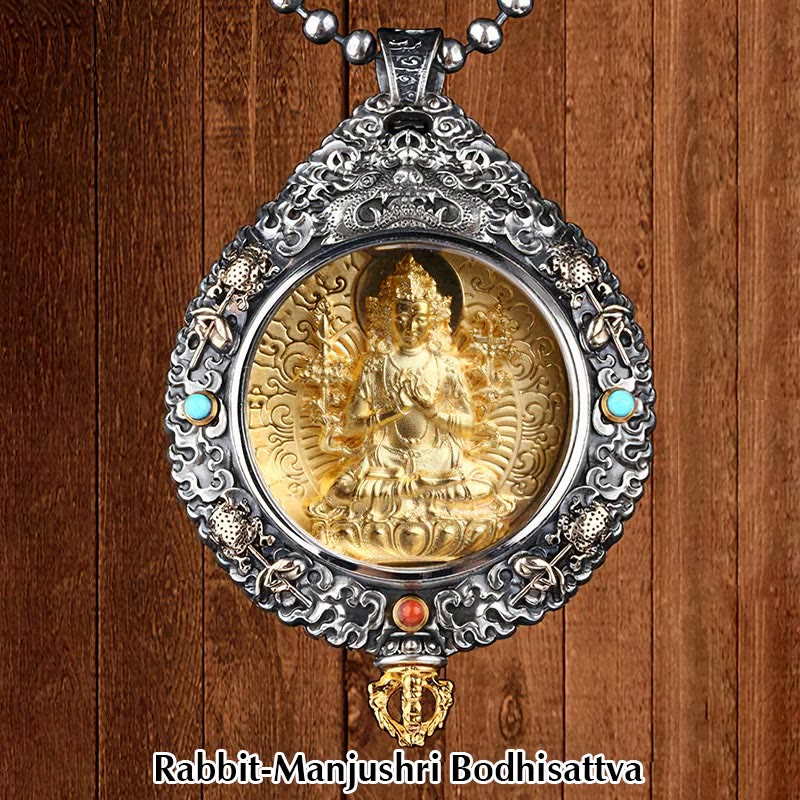 Buddha Stones, chinesisches Sternzeichen, Natal-Buddha, Thangka, neun Paläste, acht Diagramme, Reichtum, drehbarer Halsketten-Anhänger - Rabbit-Manjushri Bodhisattva - image 5